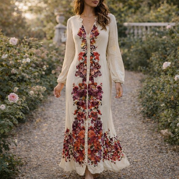 Soft Surroundings Dresses & Skirts - Soft Surroundings Maxi Dress Floral Romantic Boho Long Sleeve Cottagecore